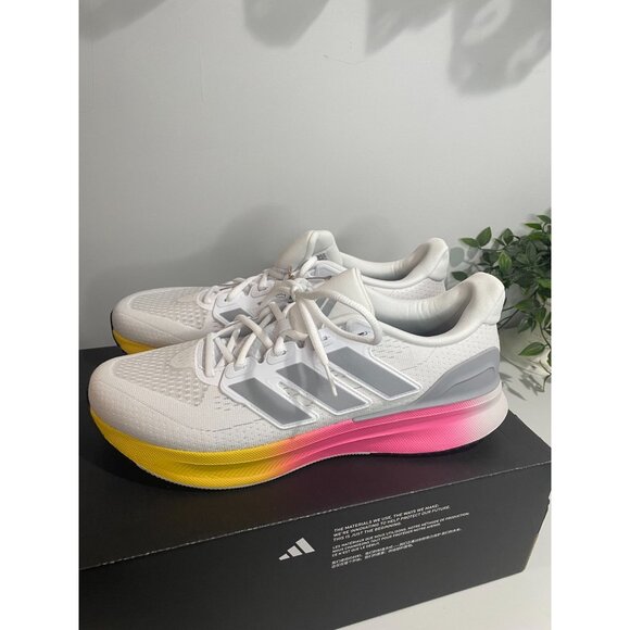 Adidas Ultrarun 5 Running Shoes White/Pink/Yellow US 11.5 Mens Lightweight - Picture 16 of 16